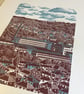Saltaire two-colour A3 linocut screen-print - Image 3