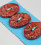 3 Medium Oval Bright Copper Brocade Pattern Ceramic Buttons - Image 2