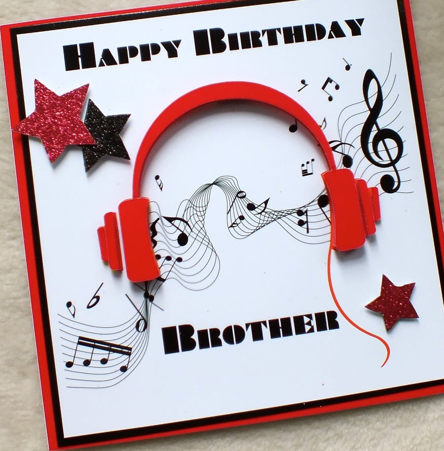 Handmade Brother 3D Music Headphones Birthday Card