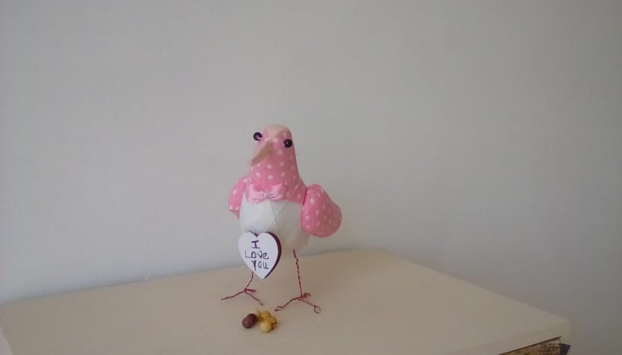 Pink Cloth Bird, Fabric Bird, Bird Decor, Bird Sculpture,  Bird Gift