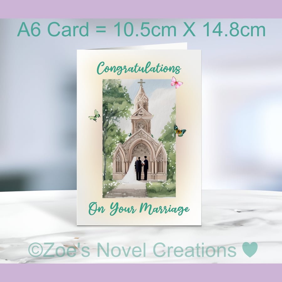 Church Wedding Greetings Card, A6 10.5cm x 14.8cm