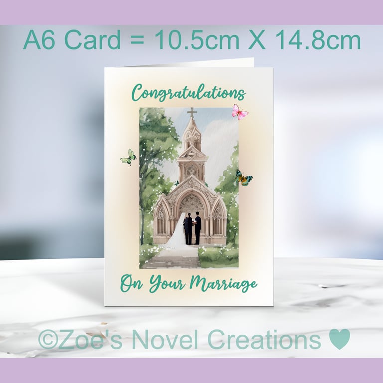 Church Wedding Greetings Card, A6 10.5cm x 14.8cm