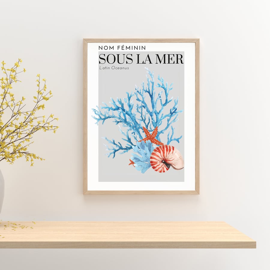 Sous La Mer Nautical Print, Coastal Art