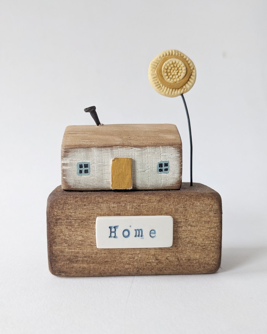 Little Wooden Cottage with Clay Sunshine 'Home'