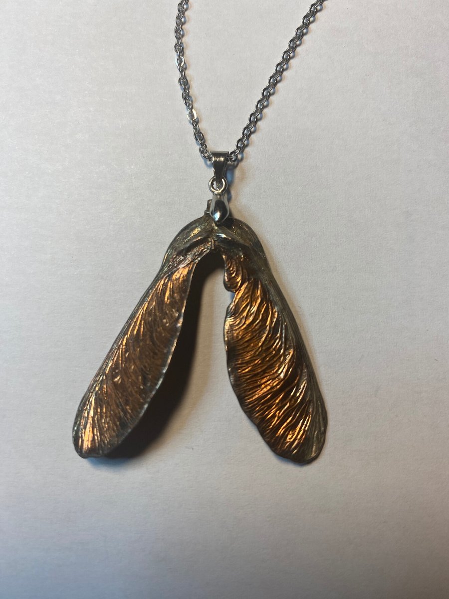 sycamore seed pendant, silver & copper samara, helicopter seed, 668