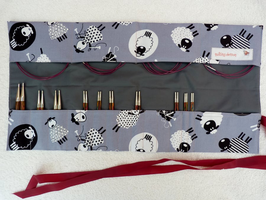 Interchangeable Knitting Needle Organiser in Knitting Sheep Print Cotton