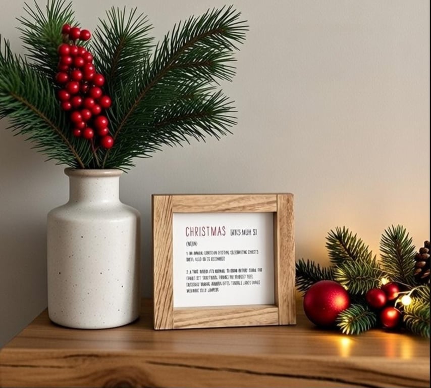 Funny Christmas Definition Sign Solid Oak Frame, Festive Decor