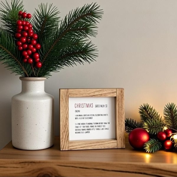 Funny Christmas Definition Sign Solid Oak Frame, Festive Decor