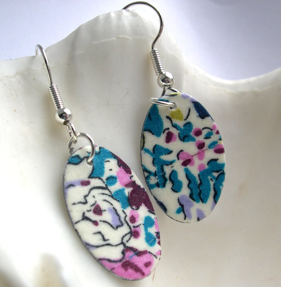 Hardened Ditsy Liberty of London Print Oval Earrings