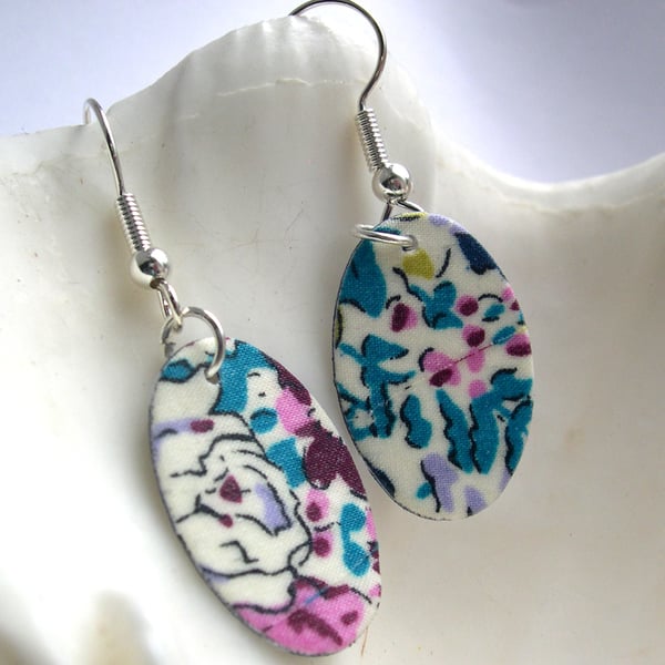Hardened Ditsy Liberty of London Print Oval Earrings