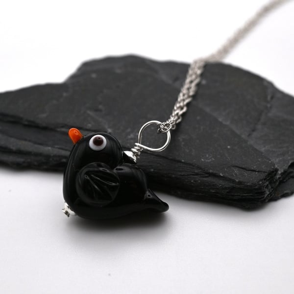 glass blackbird pendant necklace