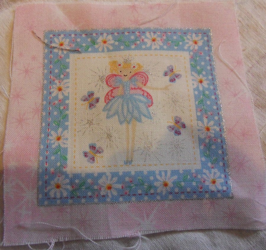 100% cotton fabric squares. Blue fairy, four butterflies (54)