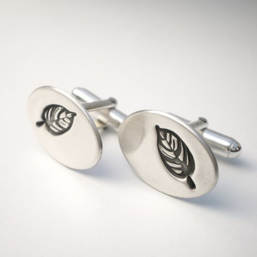 Silver Leaf Motif Cufflinks