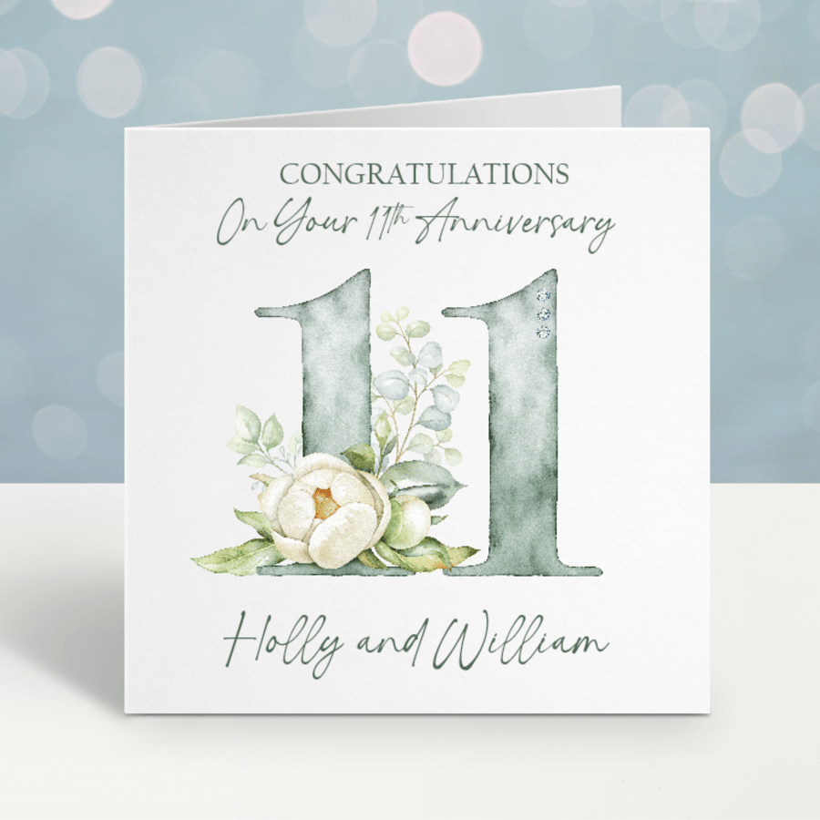 Handmade Personalised 11th Wedding Anniversary Card