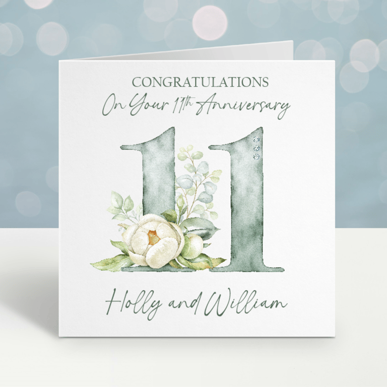 Handmade Personalised 11th Wedding Anniversary Card