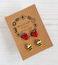 Insect ladybird and bee stud earrings OR mini hoops choose your style