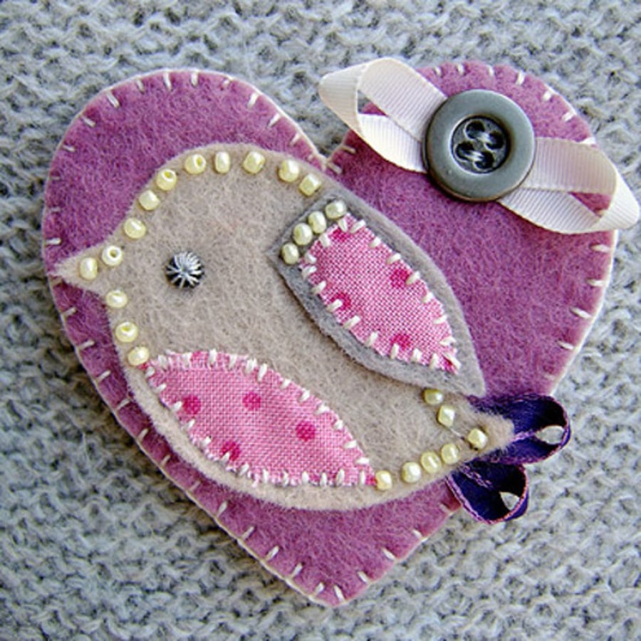 Love Bird Fabric Brooch