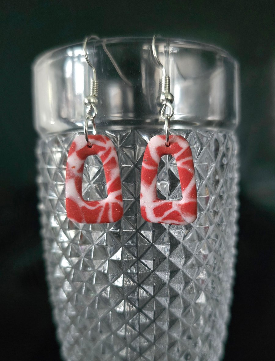 Polymer clay dangle terracotta marble effect earrings on silver plated earhooks