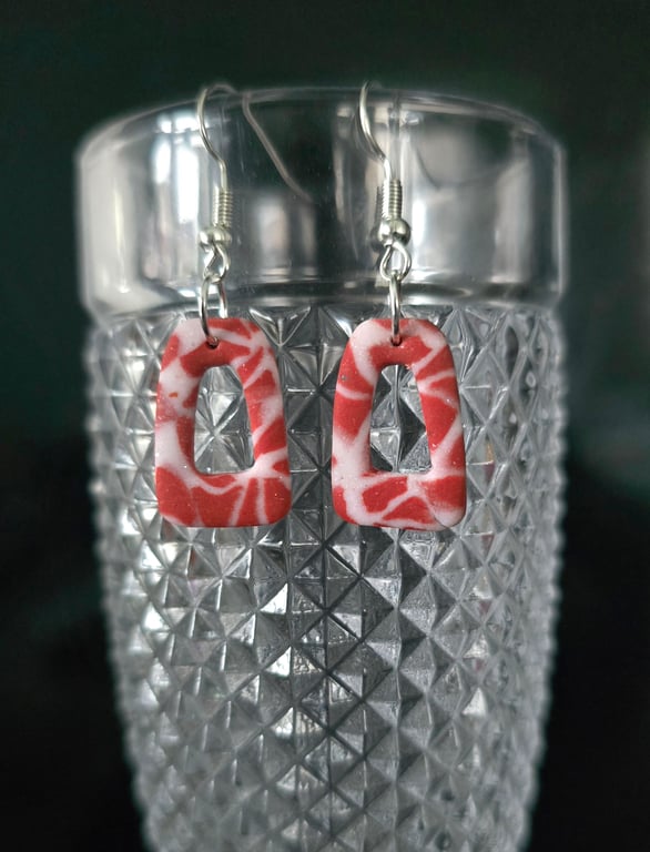 Polymer clay dangle terracotta marble effect earrings on silver plated earhooks