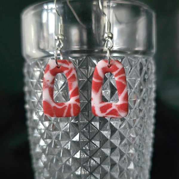 Polymer clay dangle terracotta marble effect earrings on silver plated earhooks