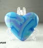 Fused glass blue and purple heart pocket hug with stand 5x4.5cm (468)