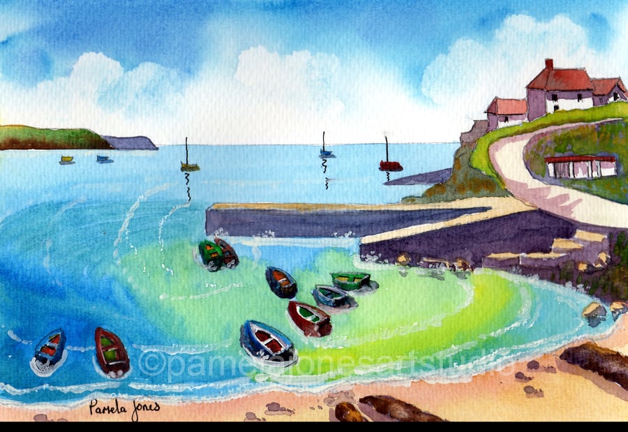 Portscatho, Cornwall, Original Watercolour in 14 x 11 '' Mount