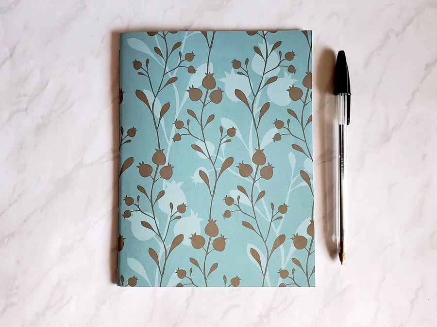 Meadow Notebook, blue floral cover. Replacement notebook A5 