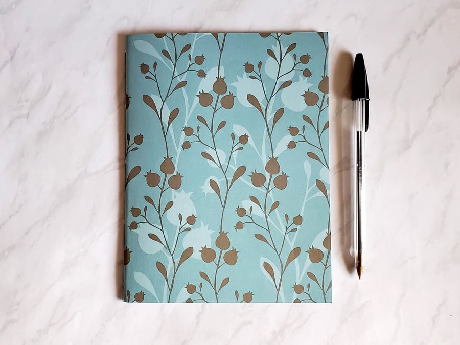 Meadow Notebook, blue floral cover. Replacement notebook A5. 