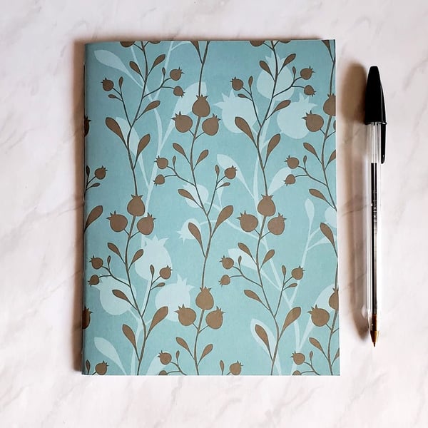 Meadow Notebook, Lined pages, blue floral cover. Replacement notebook A5 