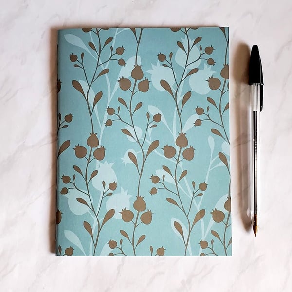 Meadow Notebook, blue floral cover. Replacement notebook A5. 