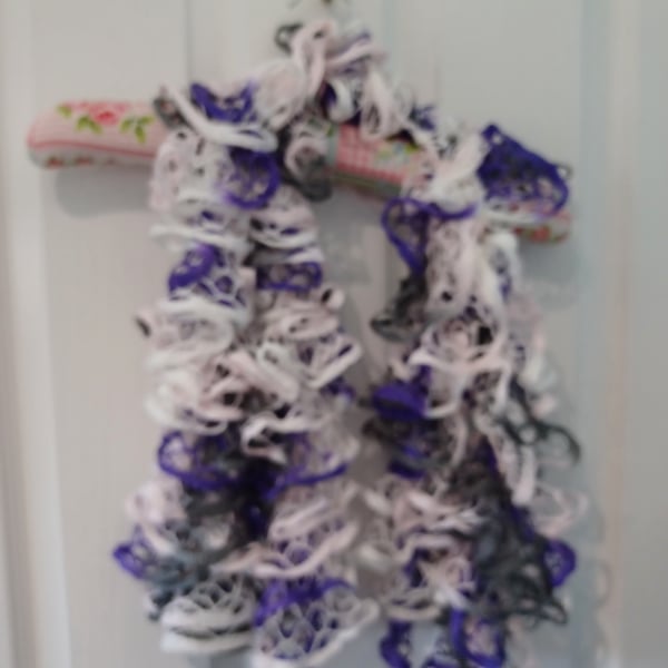 Purple, Grey and White Lacy Effect Scarf