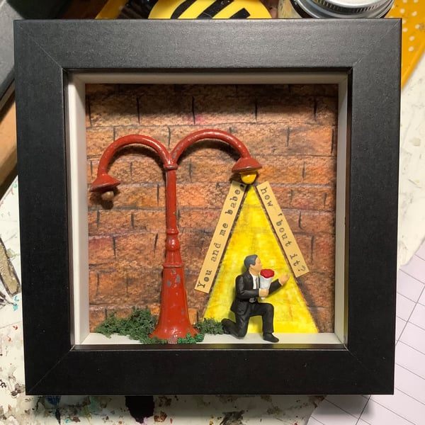 Romeo and Juliet. Art. Mixed media. Diorama. Framed 