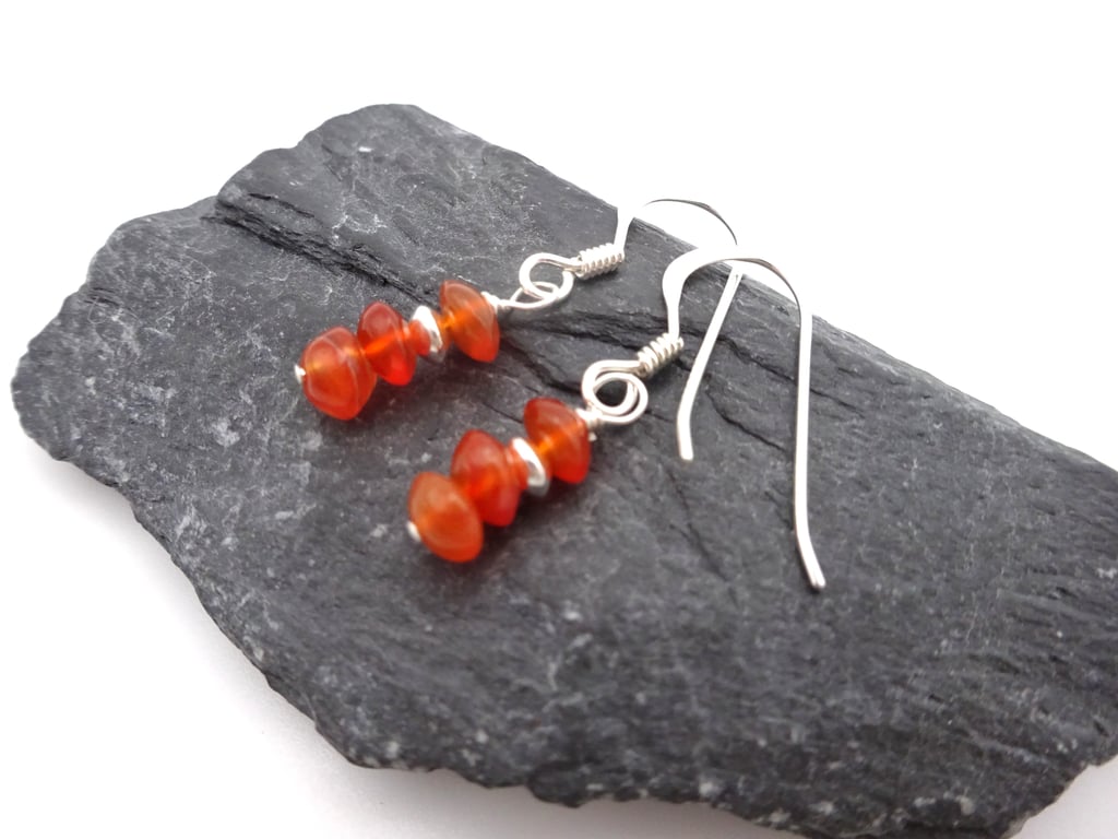 carnelian gemstone sterling silver earrings