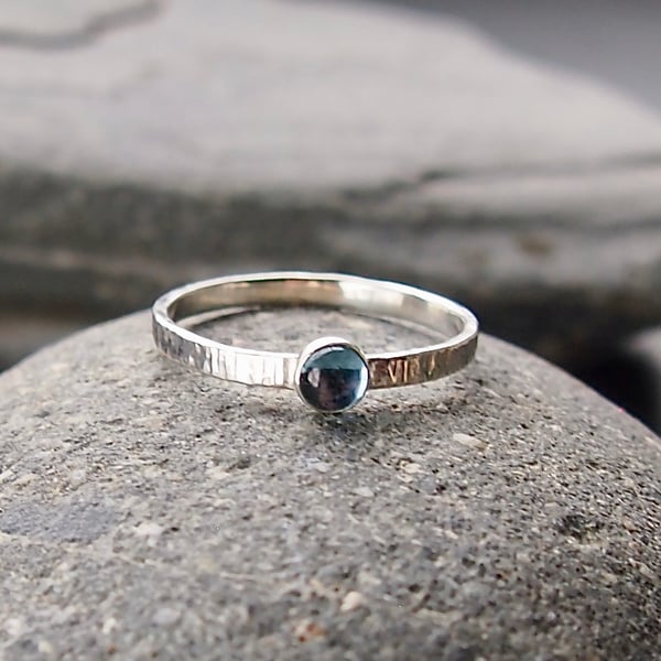 Sterling Silver and Blue Topaz Textured Ring