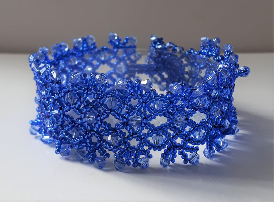 Blue Beaded Lace Crystal Bracelet