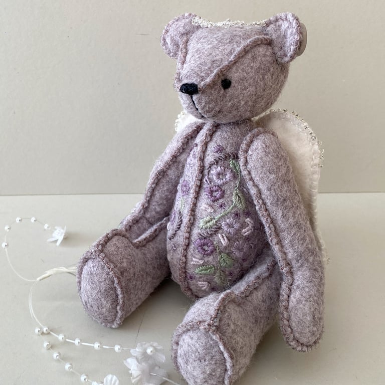 Angel keepsake bear, collectors memory teddy bear, UK Artist