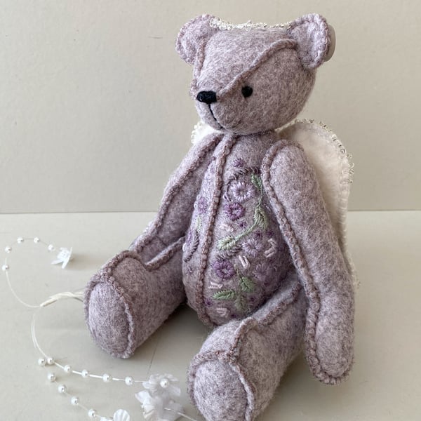 Angel keepsake bear, collectors memory teddy bear, UK Artist