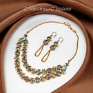 Elegant Blue Swarovski and Hematite Gold Necklace & Earring Set – Handcrafted St
