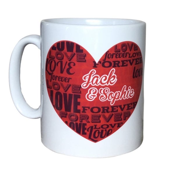 Personalised Love Forever Mug. Add your name, partners name. Valentines mugs