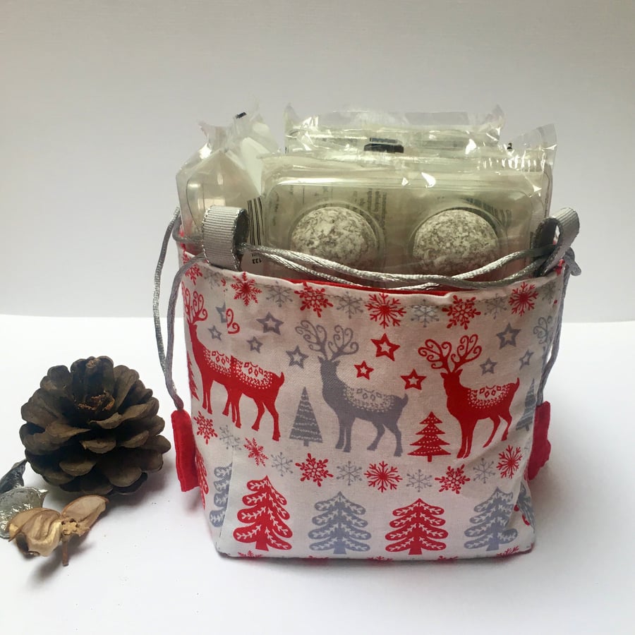 Reversible Christmas Red Grey Scandinavian Japanese Rice Bag Gift Bag 