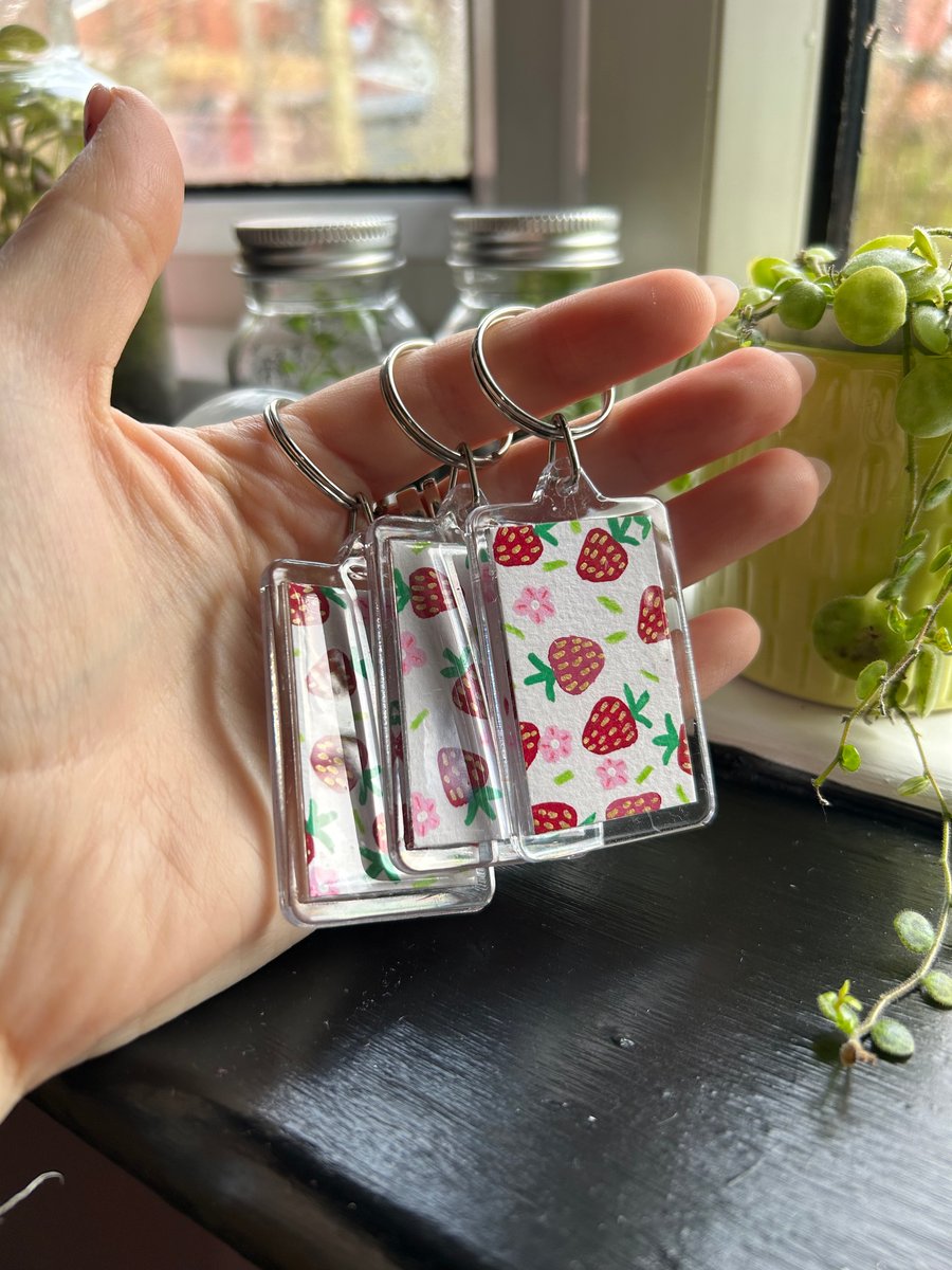 Strawberry Illustrated Design Hand Painted Keyring