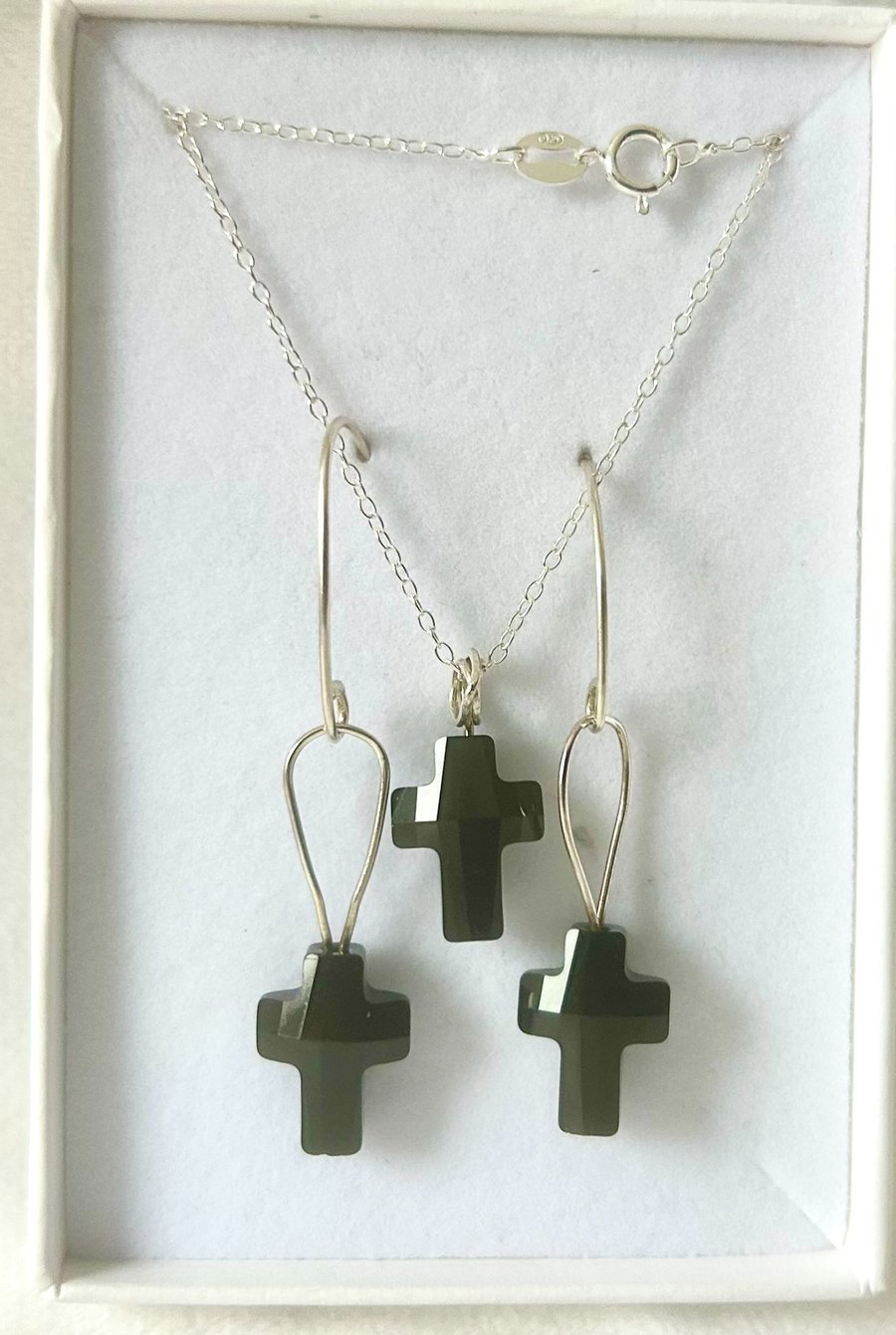 Sterling Silver and Swarovski Crystal Cross Necklace and Earrings Jewelry Set