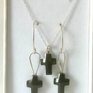 Sterling Silver Crystal Cross Necklace and Earrings Set