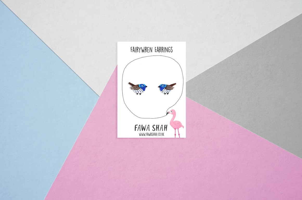 Superb Fairywren Stud Earrings - Handpainted - Bird Earrings