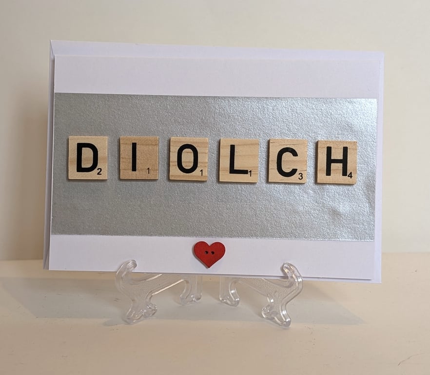 Diolch (Thank you) scrabble handmade Welsh greetings card 