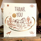Western Wild Horse Handmade Thank You Card - Off White & Gold