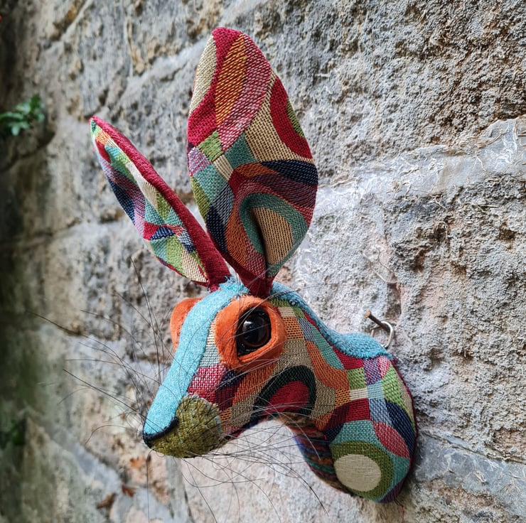 Faux hare head wall mount in turquoise and mult... - Folksy