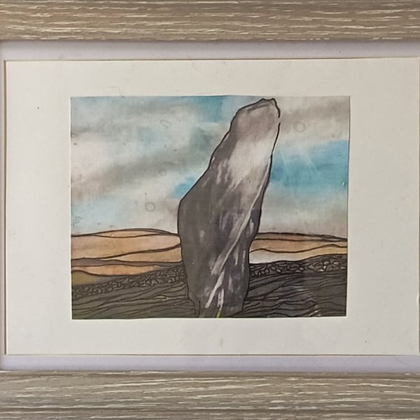Avebury stone in watercolour 