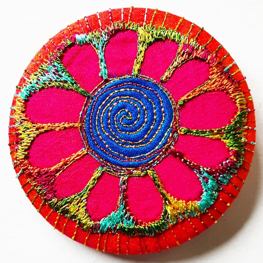 58mm Fabric Badge with Free Machine Embroidery