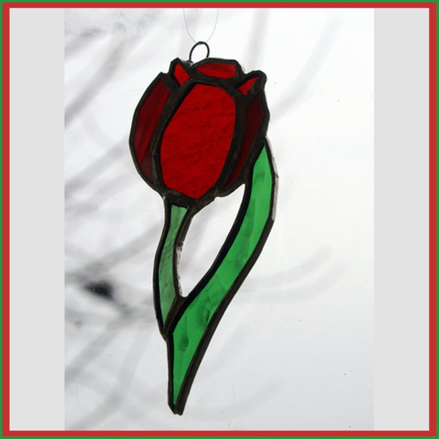 Red Tulip Stained Glass Suncatcher